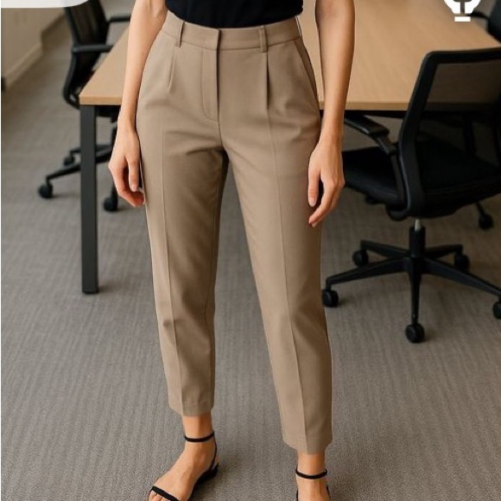 Linen Blend, Mocha,  Ankle Length Cuffed Trousers, size 6